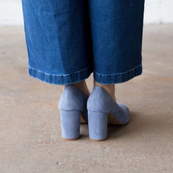 L'Intervalle Anyl Blue Suede Barrel Block Heels 37 - Picture 2 of 13